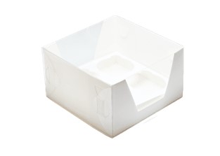 Коробка на 4 капкейка белая с пластиковой крышкой, 16х16х9,5 см