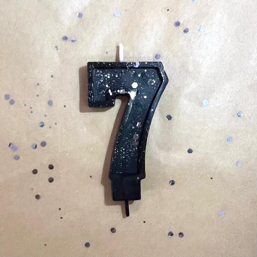 Свеча для торта восковая "Гламур", "Цифра 7" черная с серебром