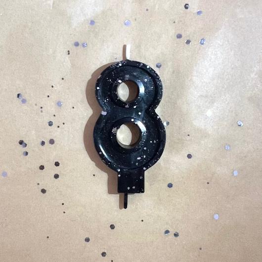 Свеча для торта восковая "Гламур", "Цифра 9" черная с серебром